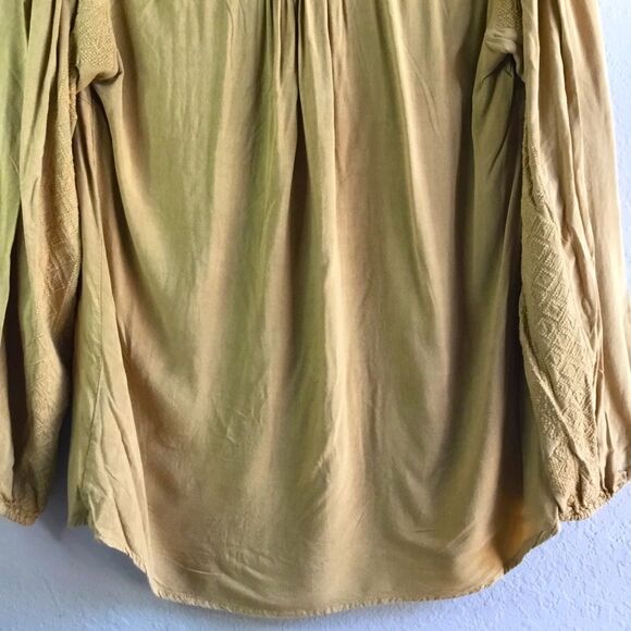 Mustard long sleeve embroidered button down shirt western peasant 1800s saloon S - Picture 6 of 8